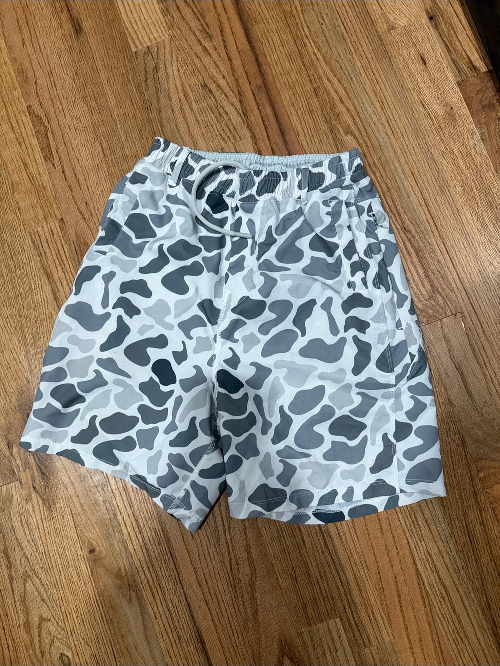 Kids Gray Camo Swim Shorts - Elastic Waist
